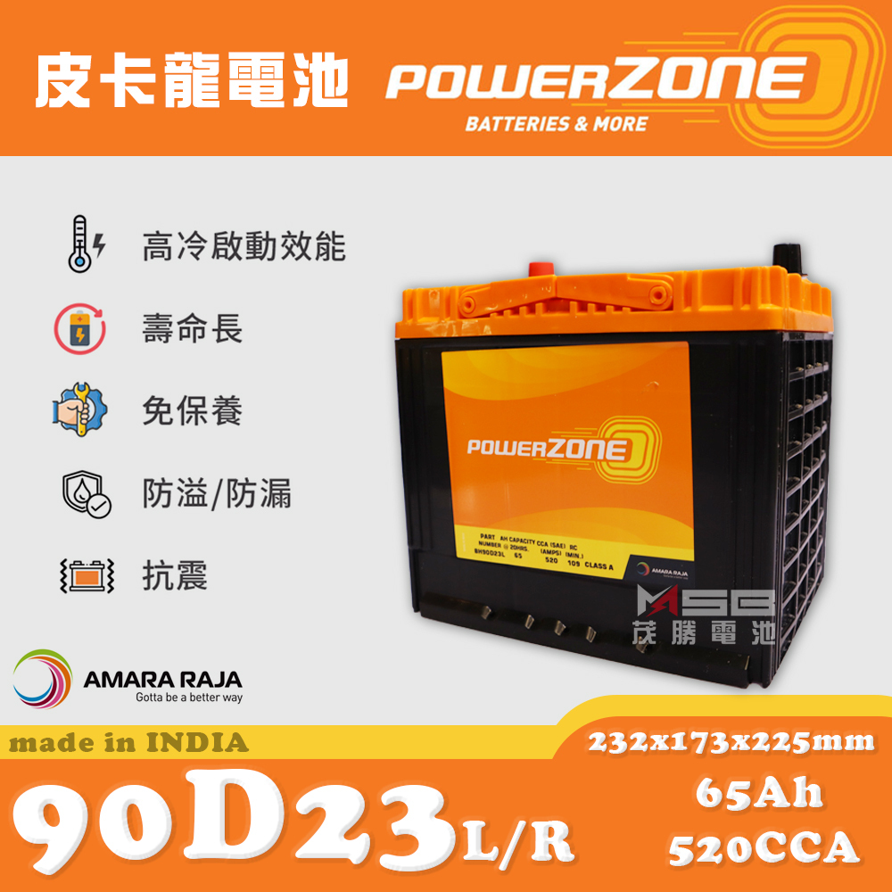 【茂勝電池】POWERZONE 皮卡龍 90D23L 90D23R (12V65AH) 日規電池 汽車電瓶 國產車