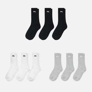 現貨 STUSSY STOCK CREW SOCKS 3 PACK 刺繡 草寫 LOGO 長襪 be