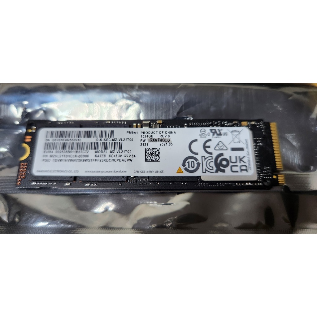 三星 Samsung PM9A1 1TB PCIe M.2 2280 SSD NVMe Gen3x4 PCIe 4.0