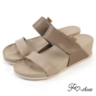 FM SHOES 撞色減壓楔型拖鞋 卡其