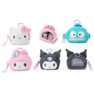 ♡松鼠日貨♡日本 正版 kitty 美樂蒂 庫洛米 人魚漢頓 透明視窗 愛心 扣環 絨毛 收納袋 收納包 置物包 化妝包