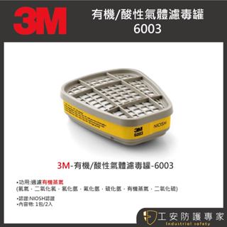【工安防護專家】【3M】有機/酸性氣體 濾毒罐 6003、有機氣體、酸性、防毒、面具 3m(一包/2入)