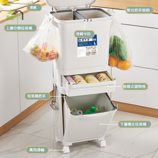 家用雙層分類垃圾箱 日式萬向輪加高立式幹濕分離垃圾簍 精品多功能垃圾人體桶 廚房紙皮果屑處理箱子 夾縫收納便捷防臭垃圾桶