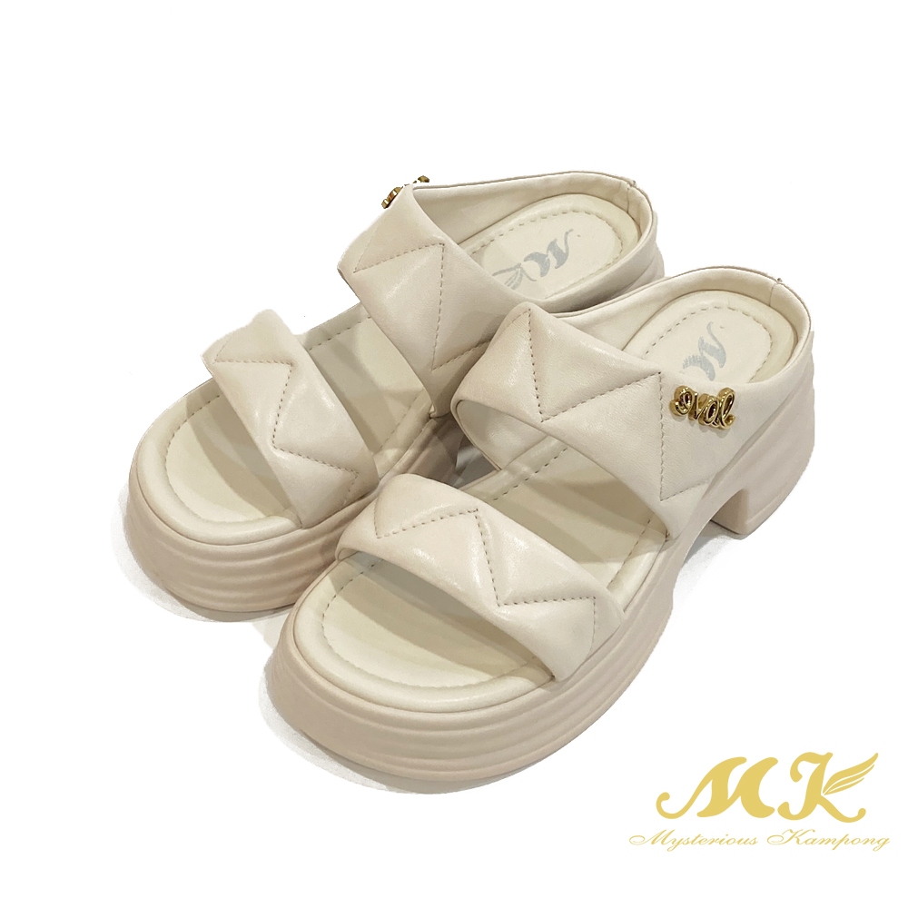 MK 個性寬帶厚底拖鞋(米白色)