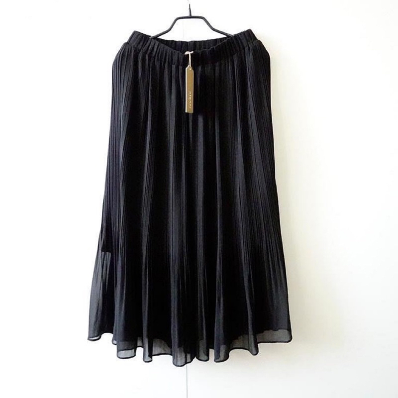 專櫃品牌【Xianni】黑色氣質知性縮腰雪紡百褶裙#9