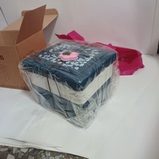 SW321雙層甜蜜餐盒全新Unicorn深藍色小兔可微波耐熱負20度到120度可當保鮮盒便當盒三層設計菜飯分開