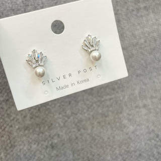 HK韓國飾品-皇冠 珍珠 耳環 925純銀耳針