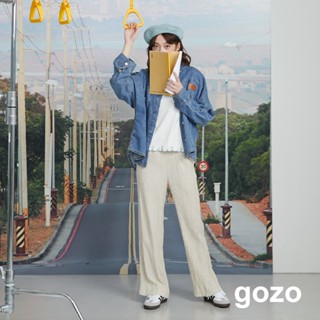 【gozo】涼感樹皮紋鬆緊直筒寬褲(黑色/淺卡其 F) | 女裝 修身 涼感 寬褲 落地褲 顯瘦長褲 長褲 涼感 直筒褲