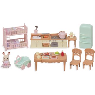 Sylvanian Families<日本森林家族>可可兔嬰兒豪華廚房料理傢俱組(人物 配件*19 雙層床 冰箱 桌椅)