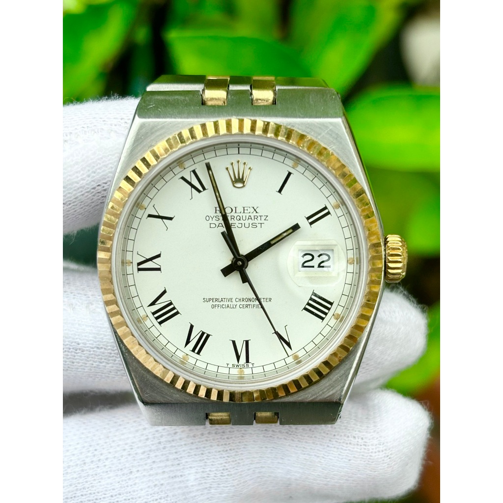 勞力士 ROLEX 型號17013 白羅馬面 動力5035 石英動力 18K半金錶帶 錶徑36mm 1986年