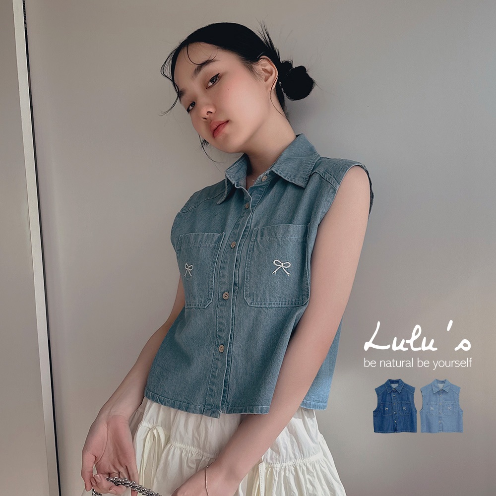 LULUS/現貨/牛仔刺繡蝴蝶結無袖背心２色【A03240035】240704