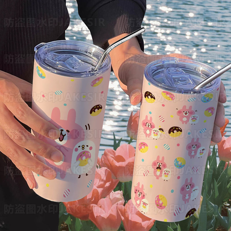 【LC】卡娜赫拉同款保溫杯帶吸管隨手杯咖啡杯ins高顏值便攜不鏽鋼女