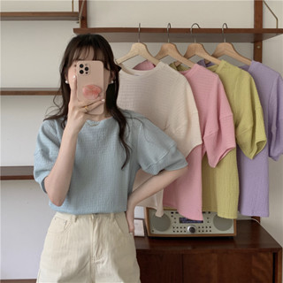 【ⓇⒺⓃⒶ 現貨馬上出】法式甜美泡泡袖T恤/韓系穿搭/夏天/微透膚/正肩上衣/性感/百搭/修身/短袖/上衣【R21803