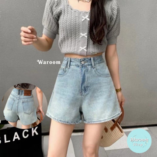 Waroom|高雄現貨秒出 🇰🇷韓國皮標無彈性刷色牛仔短褲|女裝|顯瘦|牛仔褲|A字褲|闊腿褲|中分褲|短褲 3117