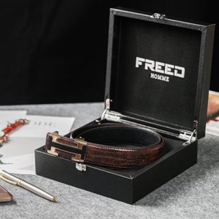 【FREED】金屬英文字母扣商務休閒頭層牛皮自動皮帶 生日禮物 男友禮物 客製化刻字