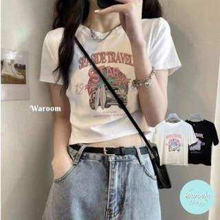 Waroom|現貨售完不補 美式復古1988英文字母短版上衣|女裝|合身T|短袖上衣|露臍|短款上衣|T恤 0092
