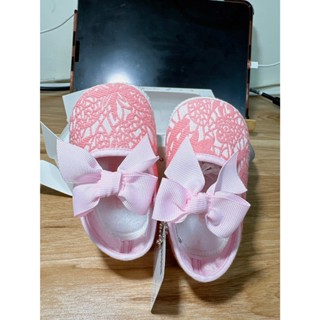 全新/麗嬰房/布底嬰兒鞋/my nuno/11.5cm/粉紅蝴蝶結/蕾絲/女寶寶
