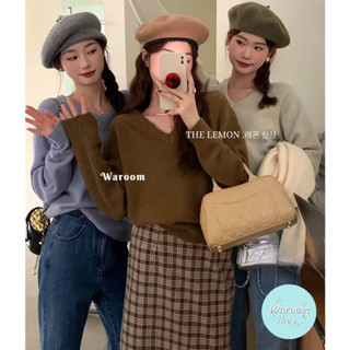 Waroom|現貨 The lemon高質感北極絨v領長袖毛衣|女裝|秋冬|長袖上衣|毛衣針織上衣|V領毛衣66-092