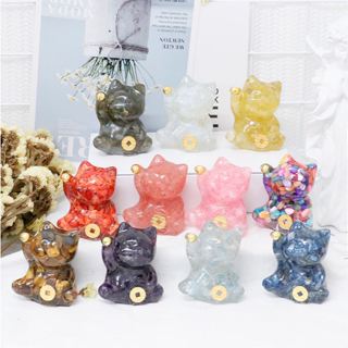 吉祥物 天然水晶碎石 招財貓 粉晶 白水晶 居家擺件 居家裝飾 手工藝品 LT0001