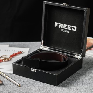【FREED】極簡霧黑方扣商務休閒頭層牛皮皮帶 - 黑色 生日禮物 男友禮物 客製化刻字
