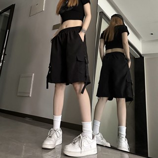 🌷臺灣出貨🌷 實拍 oversize 美式工裝褲女 運動休閒褲 短褲 抽繩松緊短褲 速乾 顯瘦 日系工裝短褲 男女同款