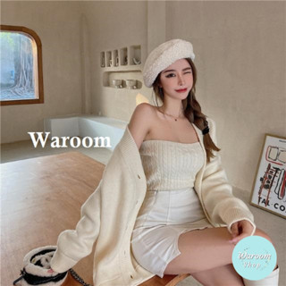 Waroom|現貨熱賣好評 2093 秋冬韓國針織毛衣外套+平口上衣套裝|女裝|寬鬆|辣妹|套裝|毛衣開衫|性感|2件套