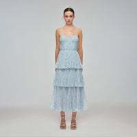 💞二手 SELF-PORTRAIT METALLIC FLORAL TIERED MIDI DRESS - UK 8