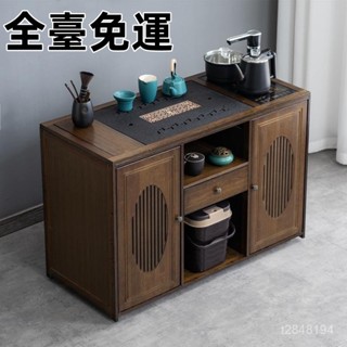 【含稅免運】移動帶輪茶几 新中式傢用辦公陽臺 小茶臺 實木茶車 燒水壺一體茶水櫃 客廳小茶臺 實木泡茶幾 茶車 泡茶桌