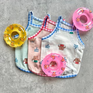 OOPET ♡ 現貨｜韓國 泳圈小熊格紋邊彈性背心 S-XL｜韓國品牌 韓國寵物服飾 寵物衣服 狗狗衣服 貓咪衣服