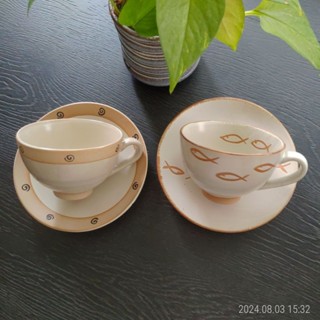 【HP瓷器】現貨 陶製雙色手繪2客咖啡杯禮盒組
