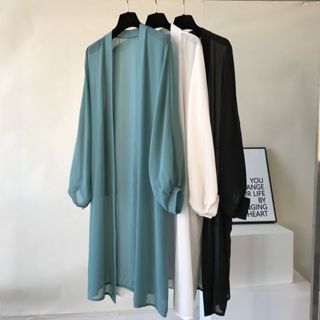 【YoRi】度假沙灘防曬衣 中長款寬鬆披肩外套 大尺碼薄外套 雪紡外套 開衫上衣女 寬鬆透氣戶外防曬外套 夏季女裝