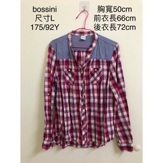 二手衣 bossini 粉格紋 襯衫 薄料 袖可反摺固定