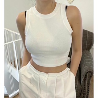 CHILL現貨 韓版圓領削肩背心 Bra top 削肩 女裝 短版上衣 棉質背心 小可愛 可拆罩杯