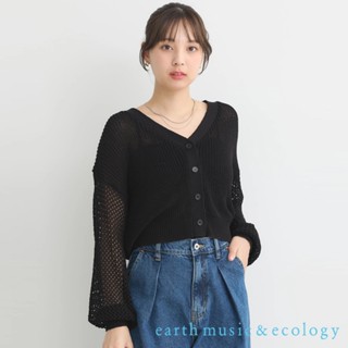 earth music&ecology 透明網布拼接V領開襟罩衫(1K43L2D0230)