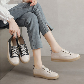 JC Shop【35-40#】軟面軟底真皮休閒鞋 小白鞋 包鞋 懶人鞋 免繫鞋帶 樂福鞋