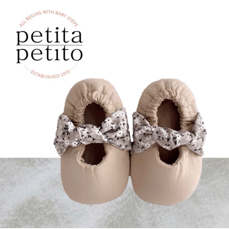 Petita petito手工棉質學步鞋 法式小碎花款 杏色