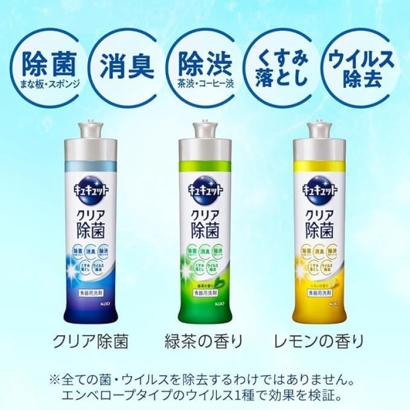 【日本花王 KAO Cucute】日本製樣 潔淨洗碗精-綠茶香 水果香-洗碗精 240ML 抗菌 除油汙 廚房清潔劑