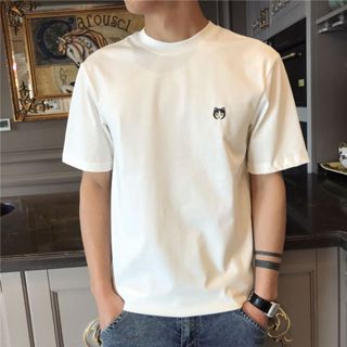♍新品特惠免運♍男士純色印花短袖刺繡T恤ins潮流男士上衣夏季潮牌短袖時尚短袖修身T恤百搭上衣純棉短袖寬鬆透氣短袖