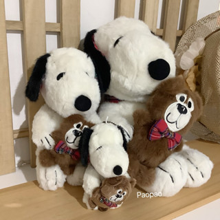 日本正版 2024 Peanuts Snoopy 史努比 史奴比 抱熊 格紋泰迪熊 娃娃 玩偶 吊飾 掛飾 包包吊飾