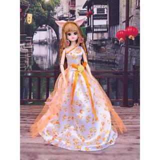 小禎雜貨 正版 芭比 珍妮 可兒服裝 橘色繁花晚禮服 不含示範娃娃及配件