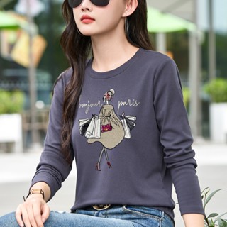 秋冬上衣 打底衫 內搭衣 長袖T恤M-3XL 秋季新款長袖T卹女歐貨洋氣寬鬆顯瘦休閒打底衫H412.1701