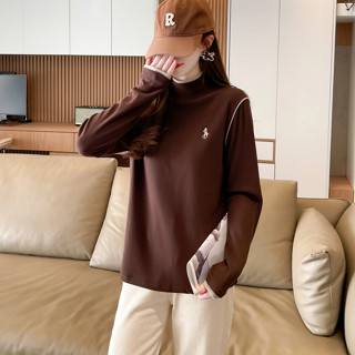 胖胖美依 上衣 打底衫 長袖上衣M-5XL包領螺紋德絨半高領拼接加絨打底衫TCF02-N8860.