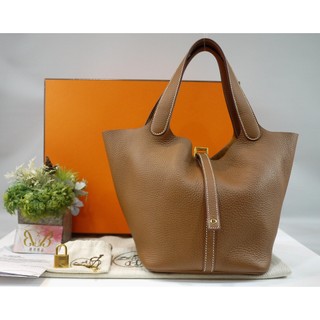 優買二手精品名牌店 HERMES TC PICOTIN 22 37金棕色 金釦 TC皮 手提包 水桶包 菜籃包 菜籃子