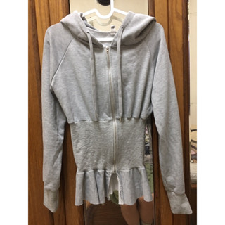 全新轉售*歐美簡約款淺灰色連帽縮腰外套上衣特價$200(原價約$990)M適合 / 愛馬仕 fleece NET