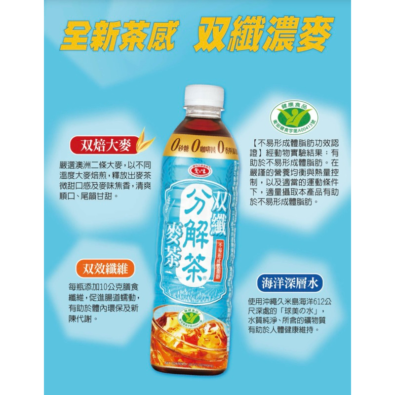 愛之味（訂購請私訊留下電話號碼、方便物流配送）分解茶雙纖麥茶 1箱24入 兩箱宅配免運
