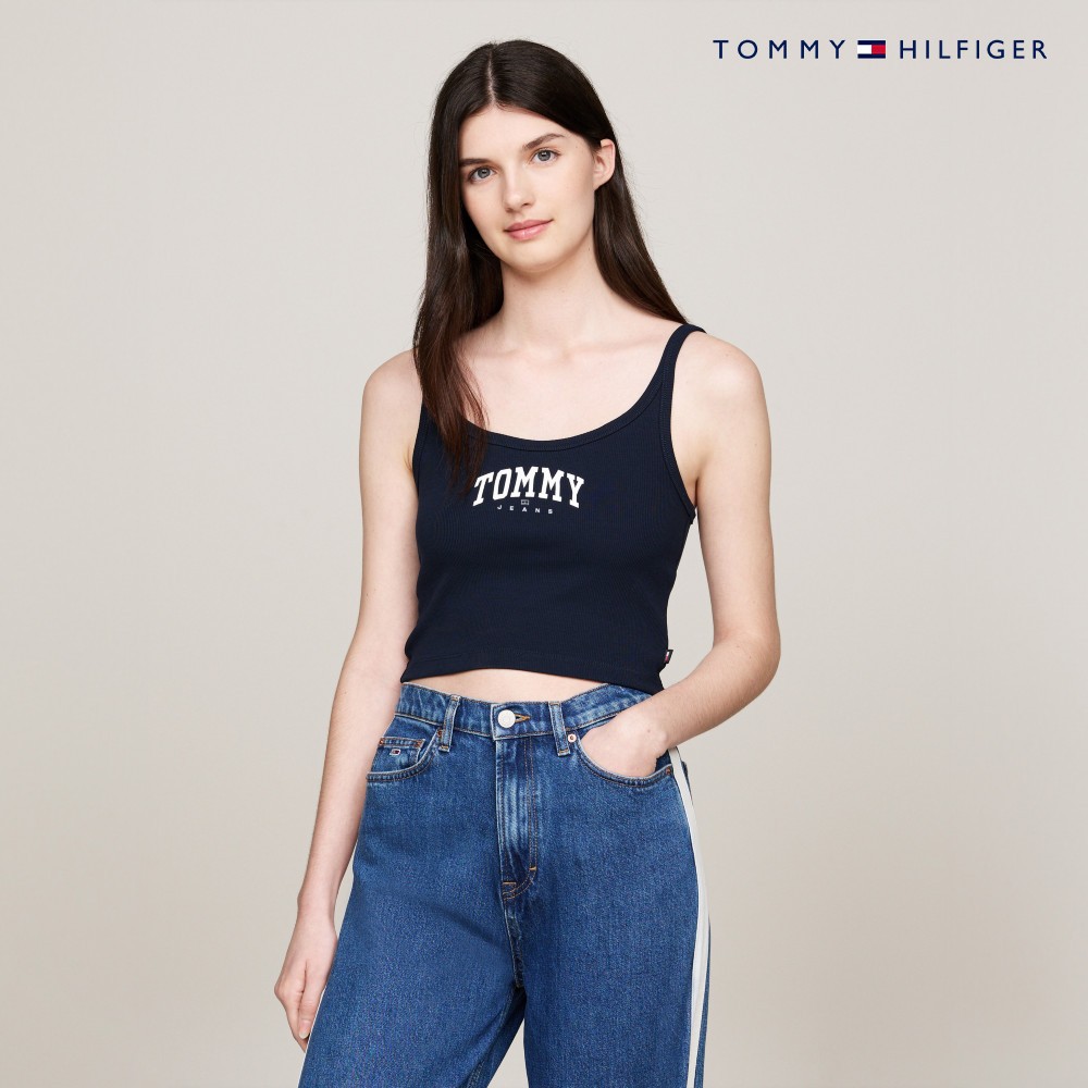 [Tommy Hilfiger]學院風羅紋短版背心_藍色