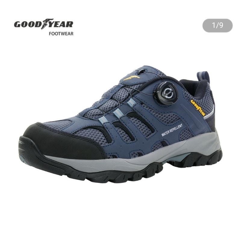 GOODYEAR 男款 藍GAMO33466  靜態防水內裡 旋轉鞋扣免綁帶 防撞護趾 夜間反光耐磨防滑郊山健行登山鞋