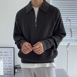 臺灣發貨 韓版半拉鏈針織毛衣男 慵懶風簡約百搭polo領衛衣 毛衣 針織上衣 針織毛衣 冬天衣服 長袖上衣