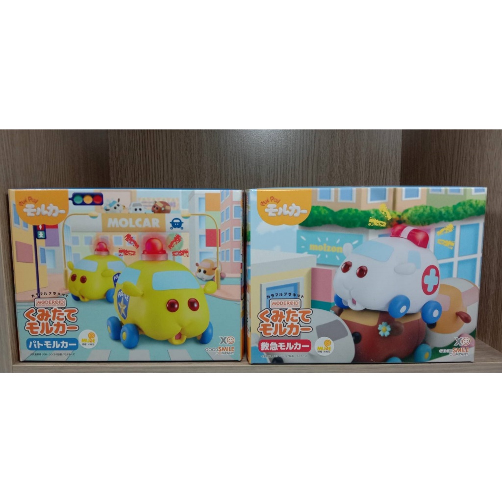 自藏品_未組裝【代理版：有木棉花授權貼紙】GSC 組裝模型 MODEROID 天竺鼠車車 巡警車車、救護車車