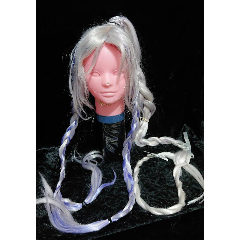 cosplay 人用假髮  造型古裝長編髮-白銀藍四色混色加縫紫色，有頭皮有瀏海(得意假髮訂製)